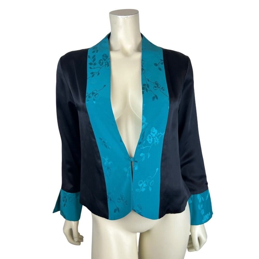 NEW Dreamsaks Silk Kimono Jacket Top Size S Long Sleeve Asian Floral Vintage